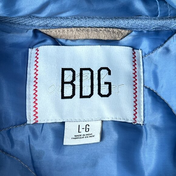 BDG Flannel Quilted Hooded Shirt Jacket in Taupe Men's Size Large / Unisex - Picture 8 of 16